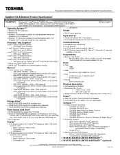 Toshiba C50-BBT2N11 Detailed Specifications for Satellite C50-BBT2N11