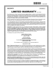 Sony SU-B460S Limited Warranty (U.S. Only)