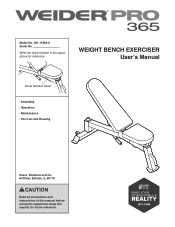 Weider Pro 365 Bench English Manual