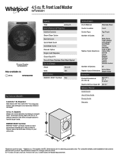 Whirlpool WFW6620H Specification Sheet