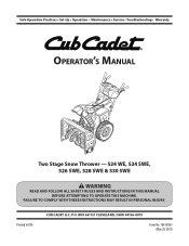 Cub Cadet 526 SWE Two-Stage Snow Thrower 524 WE Operator's Manual