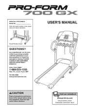 ProForm 700 Gx Treadmill English Manual