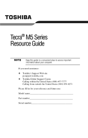 Toshiba Tecra M5-S5131 Resource Guide for Tecra M5
