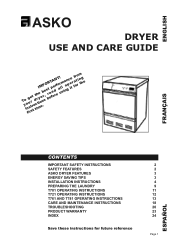 Asko T761 User manual Use & Care Guide Asko T701,721,761,781