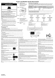 Whirlpool WFW8620H Quick Reference Sheet