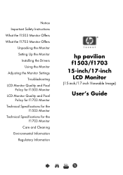 HP F1703 HP Pavilion Desktop PCs - (English) F1503 and F1703 LCD Monitor Users Guide