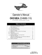 Tecumseh Products OHM110 Operator Manual