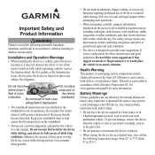 Garmin StreetPilot C330 Important Safety and Product Information