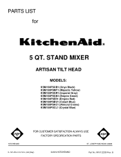 KitchenAid KSM150PSBU Parts List