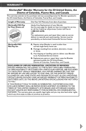 KitchenAid KSB540OB Warranty Information
