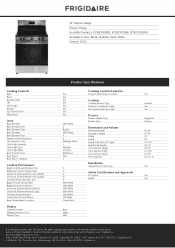 Frigidaire FCRE3052BW Product Specifications Sheet