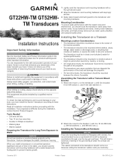 Garmin GT52HW-TM Plastic Transom or Trolling Motor Mount Transducer High Wide CHIRP 150-240 kHz 250 W/CHIRP DownVuuml; and CHIRP SideVuuml; 455/800 kHz 350 W 12-pin Installation Instructions