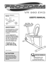 ProForm Vr980 English Manual