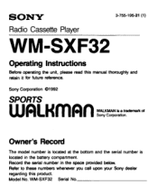 Sony WM-SXF32 Users Guide