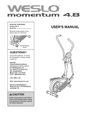 Weslo Momentum 4.8 Elliptical English Manual