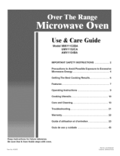 Whirlpool MMV1153BAB Use and Care Guide