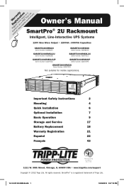 Tripp Lite SMART3000RM2U Owner's Manual for SmartPro 2U Rack UPS 933088