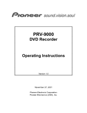 Pioneer PRV-9000 Operating Instructions