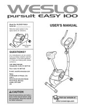 Weslo Pursuit Easy 100 Bike Uk Manual