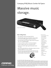 HP iPAQ Music Center MC-1 Compaq iPAQ Music Center Ad Specs
