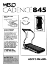 Weslo Cadence 845 Treadmill English Manual