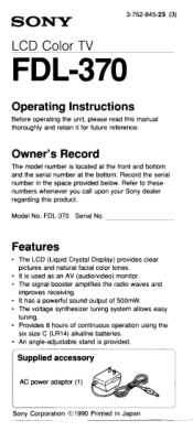 Sony FDL-370 Operating Instructions