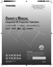 Toshiba 57HX94 Owners Manual