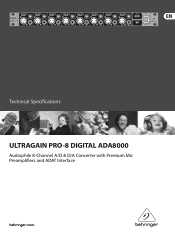Behringer ULTRAGAIN PRO-8 DIGITAL ADA8000 Specifications Sheet
