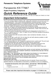 Panasonic KXT7667 Quick Reference Guide