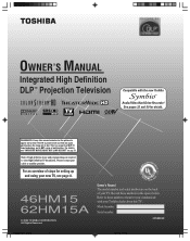 Toshiba 62HM15A Owner's Manual - English