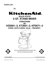 KitchenAid KP2671XOB Parts List