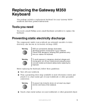 Gateway M350 Replacing the Gateway M350 Keyboard