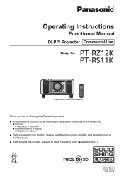 Panasonic PT-RZ12KU 12 000lm / WUXGA / 3-Chip DLP™ Laser Projector Operating Instructions