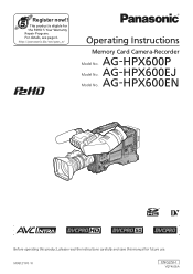 Panasonic AG-HPX600PJB Operating Instructions