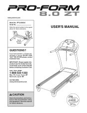 ProForm 8.0 Zt Treadmill English Manual