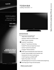 Toshiba 52XV648U Printable Spec Sheet