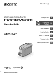 Sony DCRHC21 Operating Guide