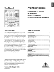 Behringer PRO MIXER DJX700 Manual