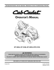 Cub Cadet GT 2042 Garden Tractor GT 2042 Operator's Manual