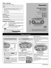 Panasonic RXD13 RXD12 User Guide