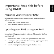 Acer Aspire 9800 Preparing the system for Intel RAID Matrix