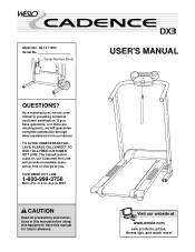 Weslo Cadence Dx3 Treadmill English Manual