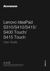Lenovo S400 Touch Laptop User Guide - IdeaPad S310, S410, S415, S400 Touch, S415 Touch