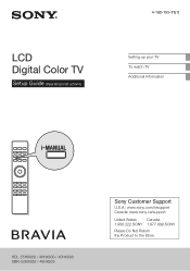 Sony KDL-55HX800 Setup Guide (Operating Instructions)