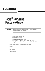 Toshiba Tecra A8-EZ8411 Resource Guide for Tecra A8