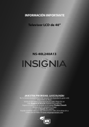 Insignia NS-40L240A13 Important Information (Spanish)