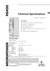 Behringer MICROPOWER PS400 Specifications Sheet