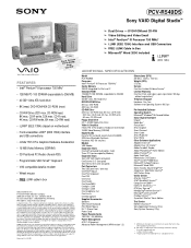 Sony PCV-R549DS Marketing Specifications