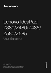 Lenovo IdeaPad Z380 Ideapad Z380, Z480, Z485, Z580, Z585 User Guide V1.0 (English)