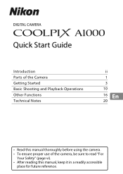 Nikon COOLPIX A1000 Quick Start Guide for customers in Asia Oceania the Middle East and Africa